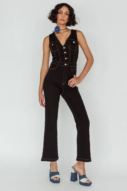 Jazelle Button Front Jumpsuit Black