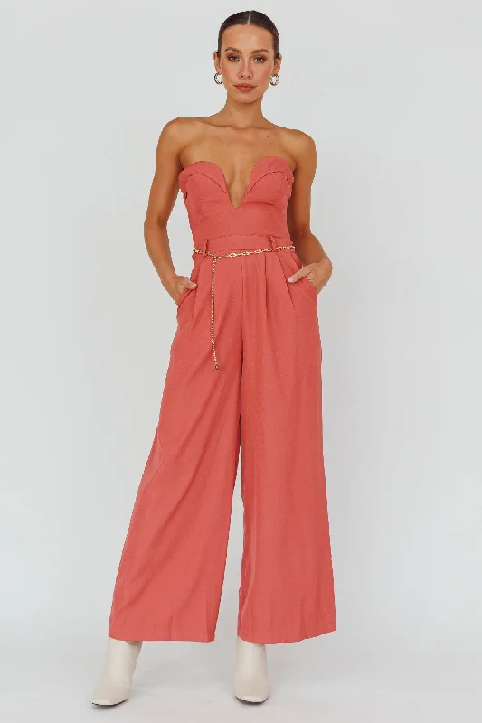 Kayte Strapless Belted Waist Jumpsuit Rose