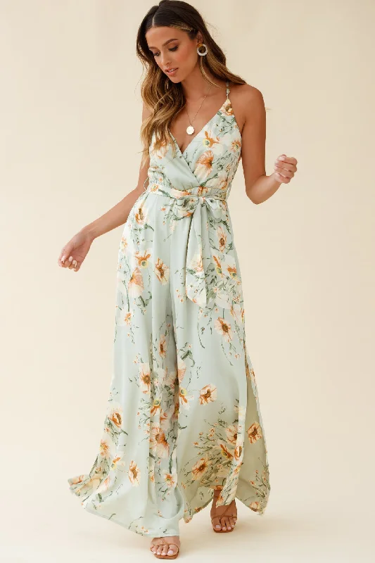 Miso Wide-Leg Cami Jumpsuit Poppy Print Pistachio