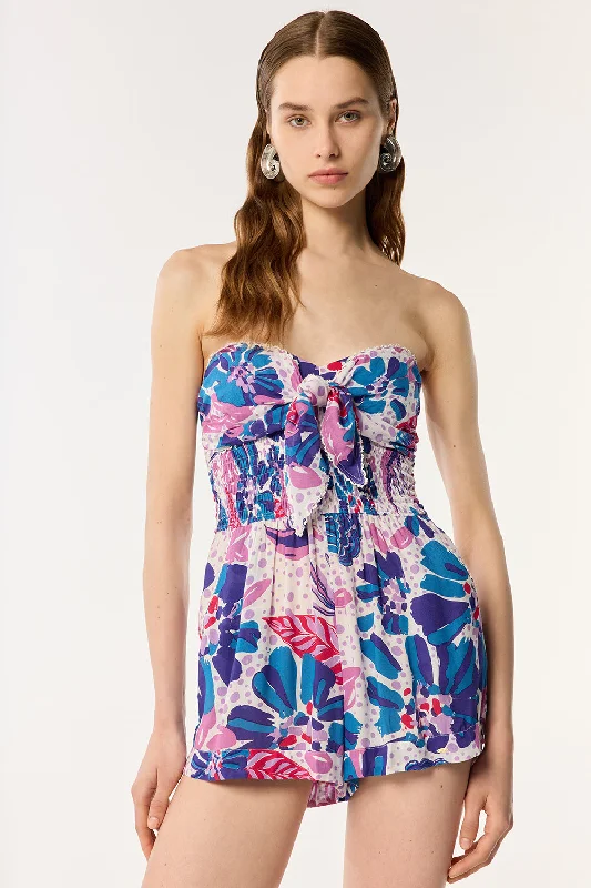 Short Jumpsuit Claudia - Blue Artistic Flower