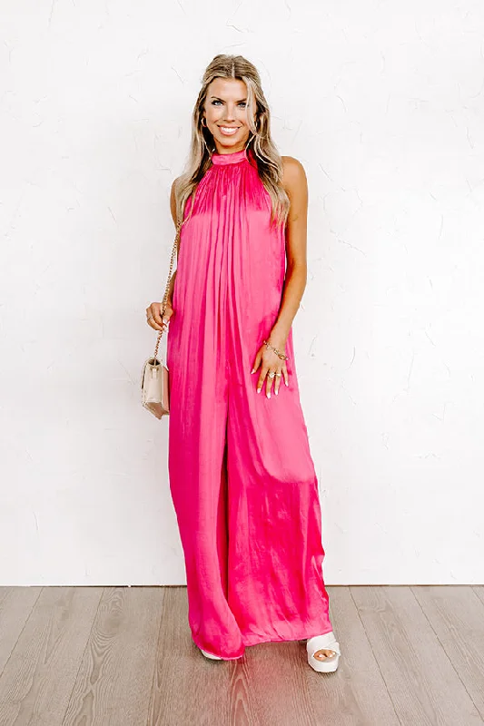 Stunning Views Satin Jumpsuit in Hot Pink