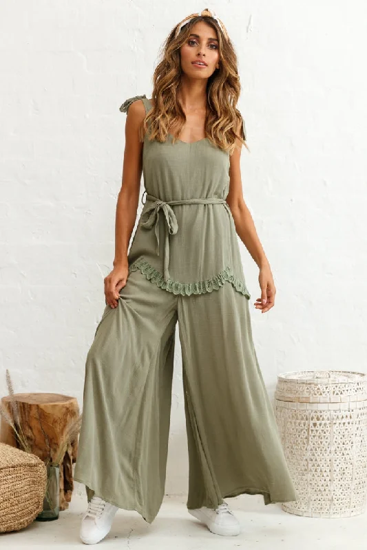 Talitha Tie Strap Wide Leg Jumpsuit Khaki