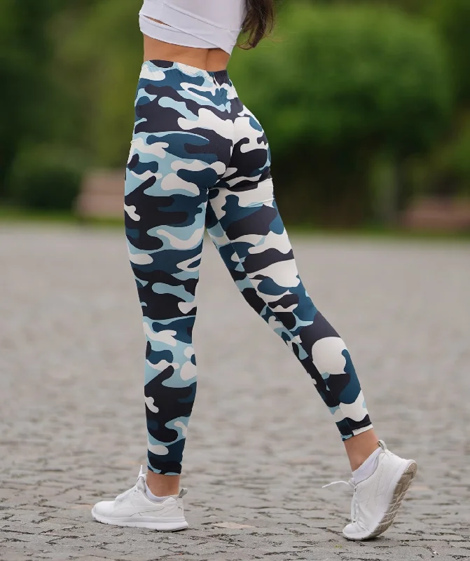 Camo Leggings in Navy Blue Camouflage Print