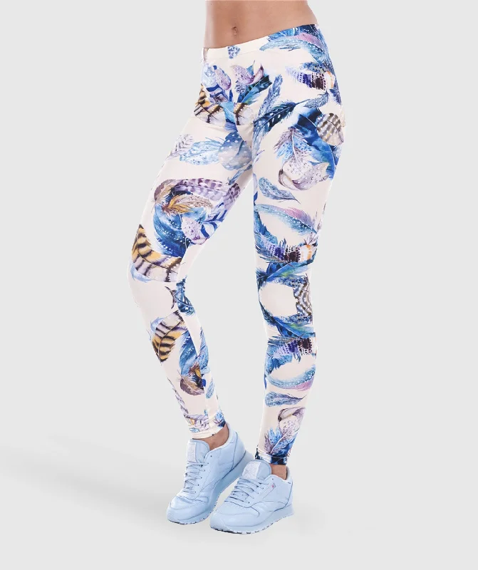 Pavo Leggings in Blue Feathers Print