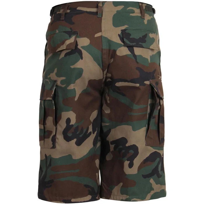 Woodland Camouflage - Military Long Cargo BDU Shorts - Polyester Cotton Twill