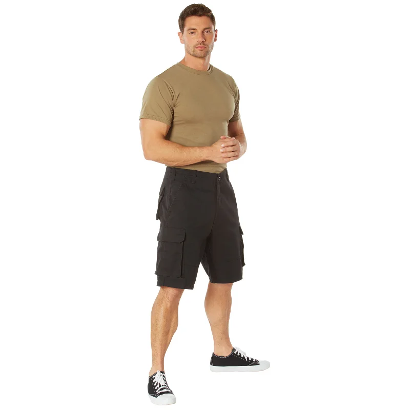 Black Vintage Solid Paratrooper Cargo Shorts