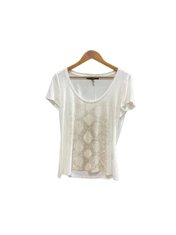 Gold & White Top Short Sleeve Basic White House Black Market, Size M