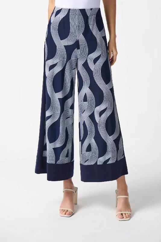 Abstract Print Wide-Leg Pant In Midnight Blue/vanilla