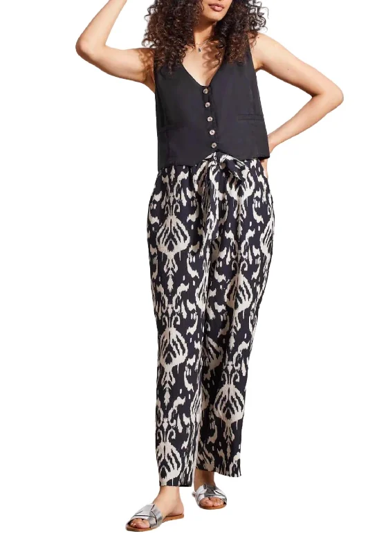 Printed Pull-On Belted Pants In French Oak