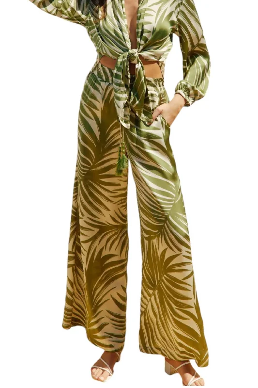 Wide Leg Pull On Pants In Tropical Adventures